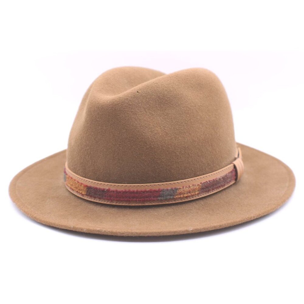Woolrich Vintage Fedora Hat Tan Brown Wool Felt Trilby Style Band X-Lg USA Made